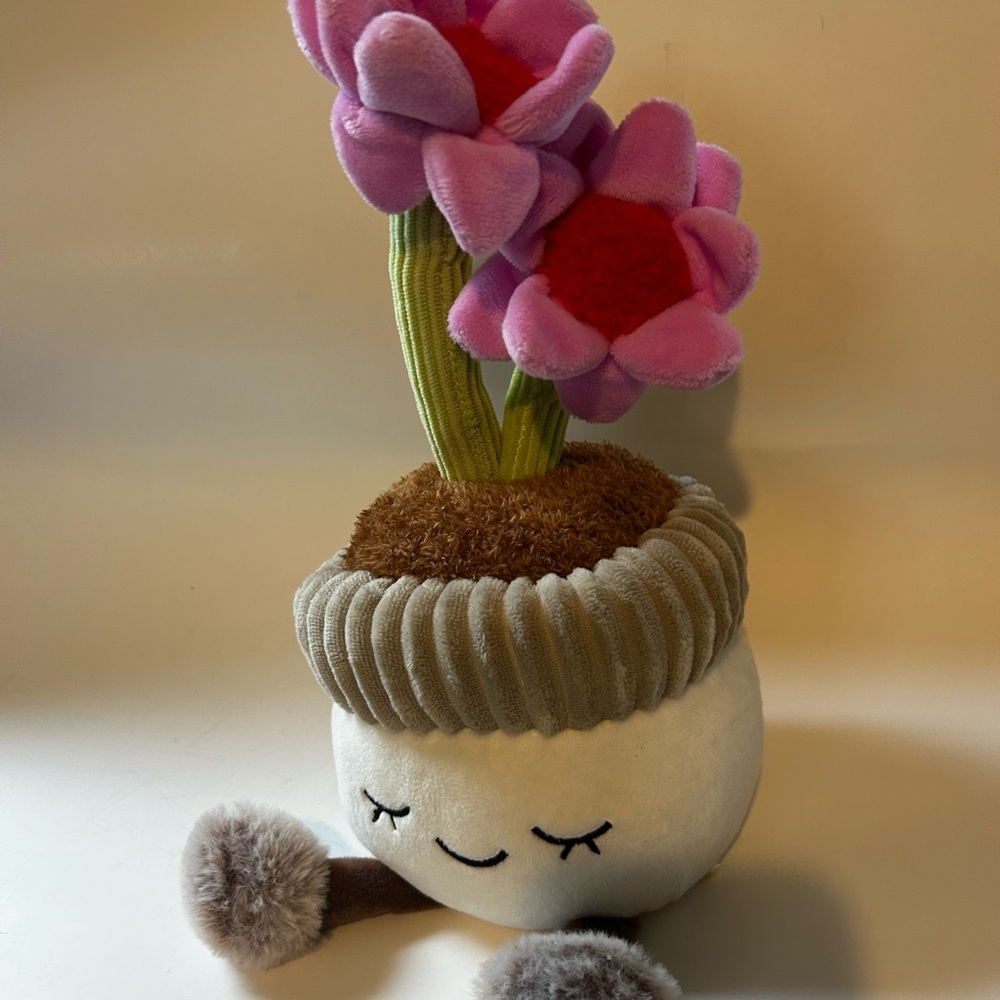 Plush Flower Pot with Pink Blooms